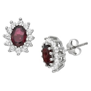 Sterling Silver Oval-Cut Ruby Flower Stud Earrings, Women