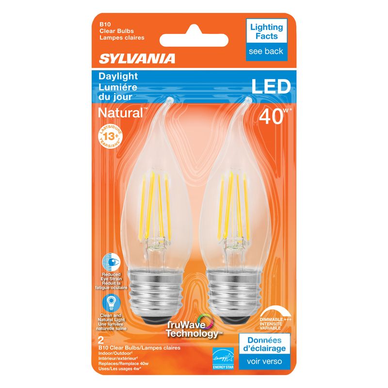 Sylvania Natural B10 E26 (Medium) LED Bulb Daylight 40 Watt Equivalence 2 pk, 1 of 2
