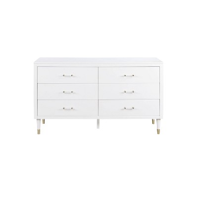 Stanton Glam White 6-Drawer Dresser with Gold Metal Feet