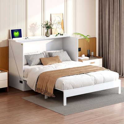 NicBex Full Size Murphy Bed 75.1" Wooden Frame Murphy Bed Morden Hideaway Bed with Top Shelf and Spacious Drawer for Bedrooms