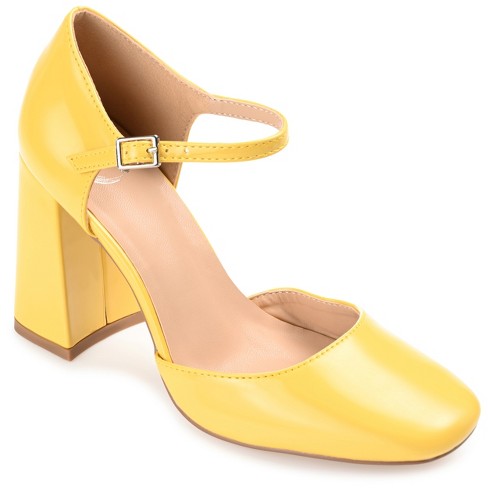 Journee Collection Womens Hesster Mary Jane Mid Block Heel Square Toe Pumps  Yellow 9