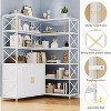 6 Tier Corner Bookshelf, Large Farmhouse Bookcase for Corner, Vintage Etagere L Shaped Bookshelf with Sturdy Metal Frame and 2 Rattan Doors Cabinet - 4 of 4