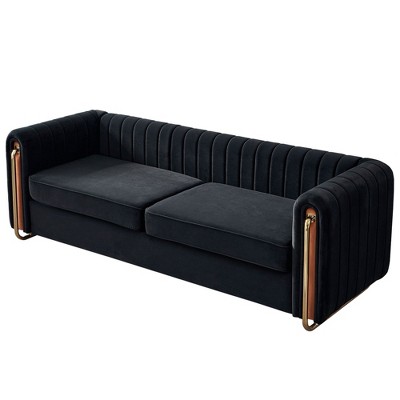 NicBex Couches for Living Room 84.25inch Cloud Couch Contemporary Velvet Upholstered 2 Seater Sofa Couch with Polished Gold Stainless Steel Legs