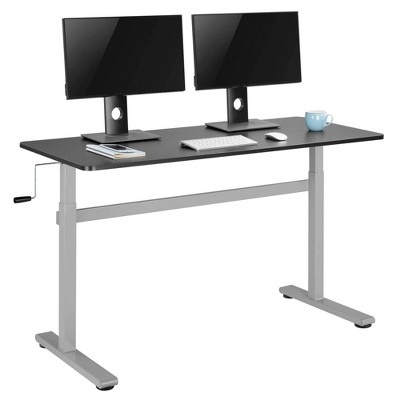 Tranzendesk Standing Desk – 55" Manual Height Adjustable Workstation – Black with Silver Legs – Stand Steady