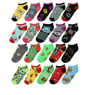 Tipi Toe Kids Boys 20 Pairs Classy Lightweight Novelty Fun Foodie & Whimsical Cartoons Pattern Low Cut/No Show Socks