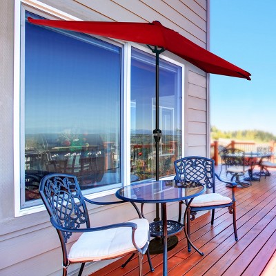 Red Steel Half-Canopy Patio Umbrella for Small Spaces