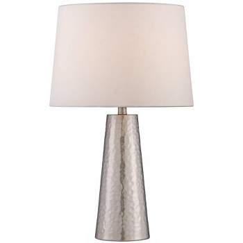 360 Lighting Modern Table Lamp 25 3/4" High Silver Leaf Hammered Metal Off White Fabric Drum Shade for Bedroom Living Room House Home Bedside Office