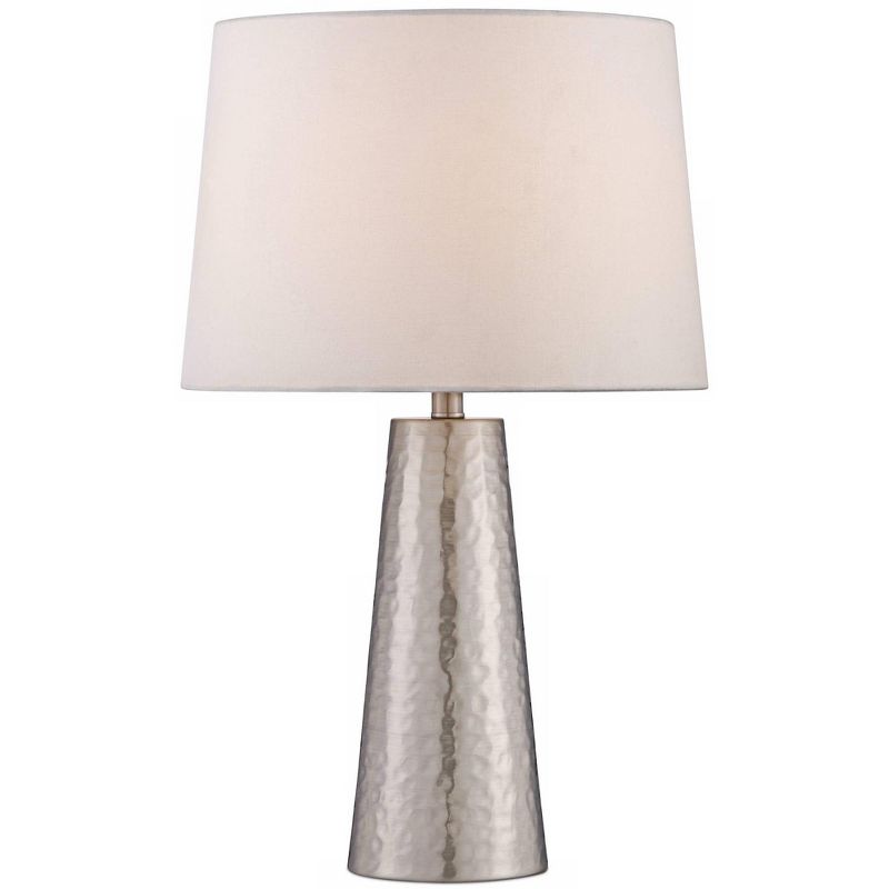 360 Lighting Modern Table Lamp 25 3/4" High Silver Leaf Hammered Metal Off White Fabric Drum Shade for Bedroom Living Room House Home Bedside Office, 1 of 8