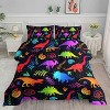 Cartoon Dino Comforter Set Full Size – Neon Dinosaur Bedding 3Pcs with Colorful Dino & Palm Leaves, Kids Boys Quilt Set with 2 Pillowcases - 3 of 4