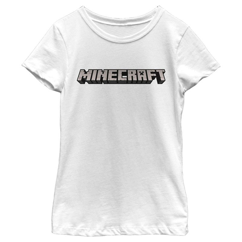 Girl's Minecraft Classic Logo White T-Shirt, 1 of 5