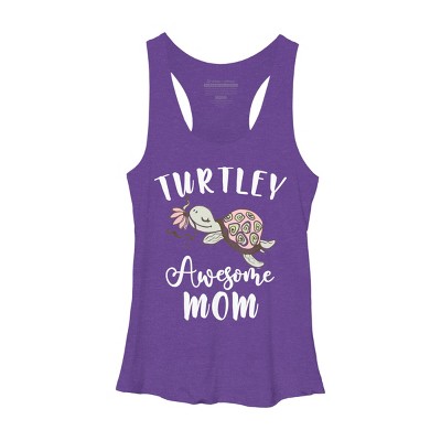 Women's Design By Humans Turtley Awesome Mom Turtle with Flower By animalshop Racerback Tank Top
