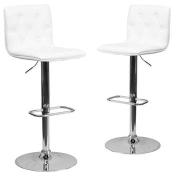 Emma and Oliver 2 Pack Contemporary Button Tufted Vinyl Adjustable Height Barstool with Chrome Base