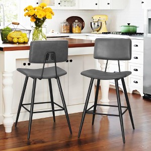 Arceso 24.5" Counter Height Bar Stools Set of 2, Black Faux Leather Upholstered Barstools with Back Footrest and Metal Legs, Armless Bar Chairs - 1 of 4