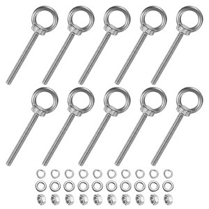 Unique Bargains Stainless Steel Durable Rust-Resistant Eyebolts with Nuts Washers Male Screw for Fastening 10 Pcs - 1 of 4