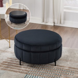 31.5" Round Velvet Storage Ottoman,Upholstered Footstool,Tufted Pumpkin-Shape Accent Ottoman for Living Room or Bedroom-Maison Boucle - 1 of 4