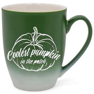 Elanze Designs Coolest Pumpkin In The Patch Two Toned Ombre Matte Green and White 12 ounce Ceramic Stoneware Coffee Cup Mug