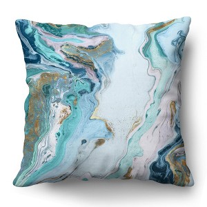 Americanflat 16"x16" Abstract Marble Design Throw Pillow with Premium Polyester - White and Blue - 1 of 4