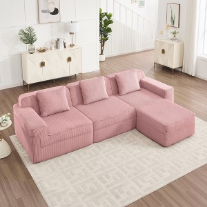 AENKYO 117.3" Modular Corduroy Modular Sectional Sofa with Ottoman, Boneless Sectional Deep Seat Sofa with Throw Pillows, No-Assembly - 1 of 4