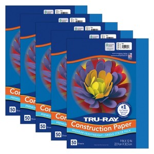 Tru-Ray Construction Paper, Heavyweight, Blue, 9" x 12", 50 Sheets Per Pack, 5 Packs - 1 of 4