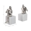 Sculptural Metal Sitting Figurine on Marble Base Bookend - Bookends for Bookshelf Decor, Book Accessories, and Entryway - Set of 2, 7", Silver & White - 4 of 4