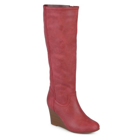 Red wide calf sale knee high boots