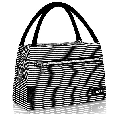 MIER Women Lunch Totes Stylish Insulated Lunchbox Bag, Black Golden Zipper