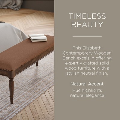 Elizabeth Traditional Brown Upholstered Wooden Bench with Nailhead Trim