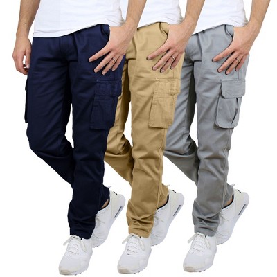 Blu Rock Men's Flex-Stretch Cotton Cargo Pants, 31-Inch Inseam - Comfortable and Durable- 3 Pack