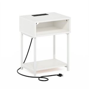 Furinno Moretti USB and Type-C Charging Port Open Storage Side Table with Metal Frame, White/White - 1 of 1