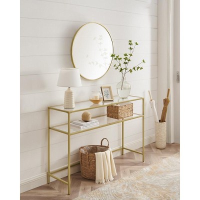 Gold Metal Frame Console Table with Tempered Glass Top