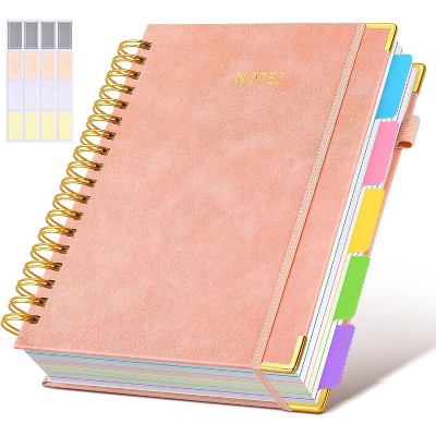 Hardcover Spiral Notebook journal with Removable Dividers Tabs, 300 Pages Leather 5 Subject Notebook College Ruled