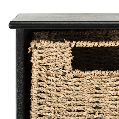 Black Pine Wall Hook Rack with 3 Wicker Baskets