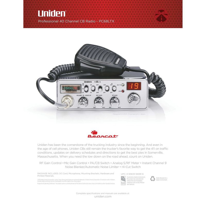 Uniden® Bearcat® 40-Channel CB Radio, Chrome, PC68LTX, 4 of 6