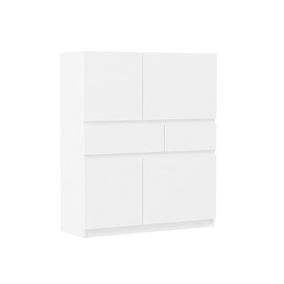 GlasFlength Decorative Storage Cabinets Wooden Storage Cabinet With 4 Doors 2 Drawers Sleek Stores Tableware for Kitchen, White, 39.37"*13.78"*46.77"