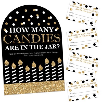 Big Dot of Happiness Adult Happy Birthday - Gold - How Many Candies Birthday Party Game - 1 Stand and 40 Cards - Candy Guessing Game