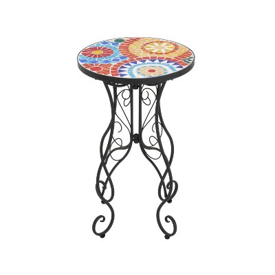 Christopher Knight Home Bella Outdoor Iron and Ceramic Tile Floral Design Accent Table, Colorful/Black