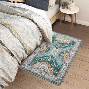 Boho Washable Rug Soft Oriental Printed Distressed Rug Vintage Floral Throw Carpet - 1 of 4