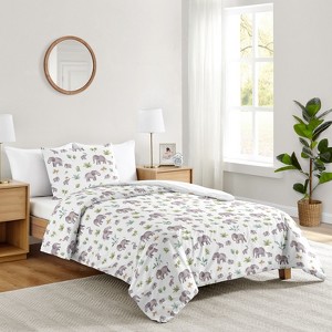 Sweet Jojo Designs Gender Neutral Unisex Twin Comforter Bedding Set Watercolor Elephants Grey Green and Blue 2pc - 1 of 4
