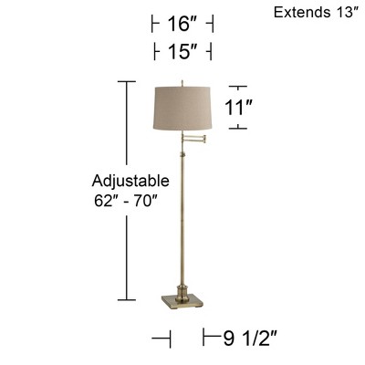 Westbury Adjustable Brass Swing Arm Floor Lamp with Linen Shade