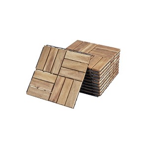Dolonm  20-Pack Teak-Yellow Acacia Deck Tiles - 12"x12" Striped Anti-Slip, Waterproof for Poolside/Patio, DIY in 30 Mins - 1 of 4