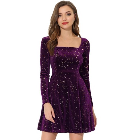 Allegra K Women's Stars Print Square Neck Vintage Velvet Mini Dress : Target