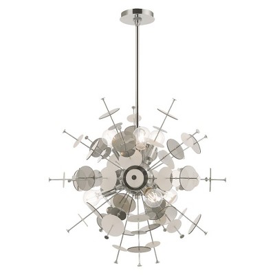 Polished Chrome 6-Light Globe Pendant with Geometric Glass Discs