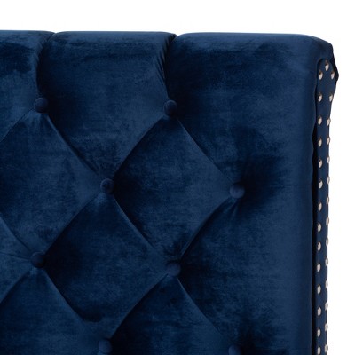 Candace Navy Velvet Upholstered Full Bed with Tufted Headboard