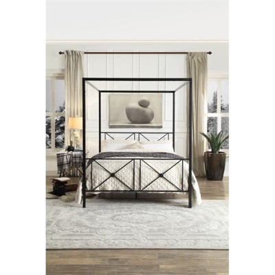 Rapa Queen Black Metal Canopy Platform Bed with Headboard