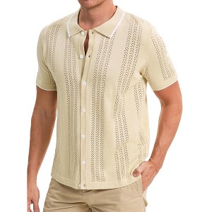 INSPIRE CHIC Men's Button Down Short Sleeve Lightweight Casual Summer Vintage Knit Polo Shirts - 1 of 4
