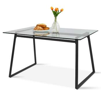 Monash 47"x32" Rectangular Modern Tempered  Glass With 4 Point/Leg Dining Table -The Pop Maison