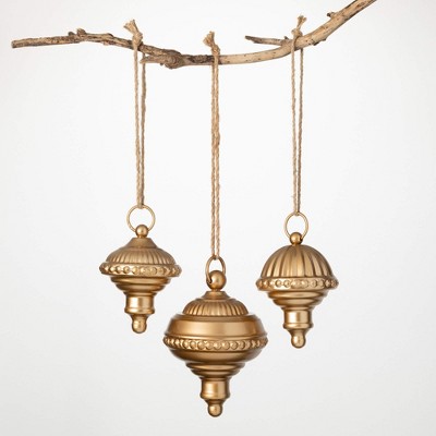 8"H  8"H and 11"H Sullivans Gold Finial Ornament - Set of 3  Gold Christmas Ornaments