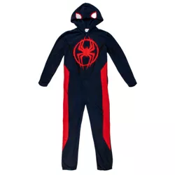 Spider-Man Miles Morales Men's Hooded Union Suit With Leg Hem-XL