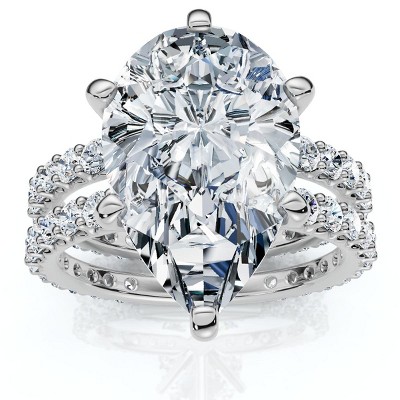 Pompeii3 Certified 5.40Ct Pear Engagement Ring Wedding Band Set 14k Gold/Pt Lab Created