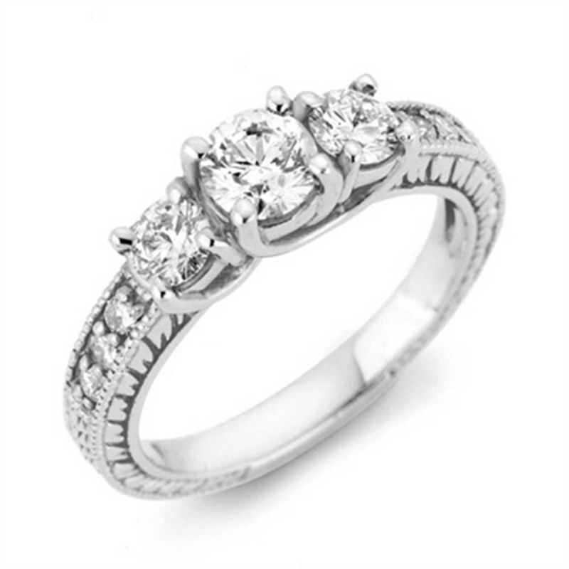 Pompeii3 1 Carat Vintage 3-Stone Diamond Engagement Anniversary Ring 10k White Gold, 3 of 5